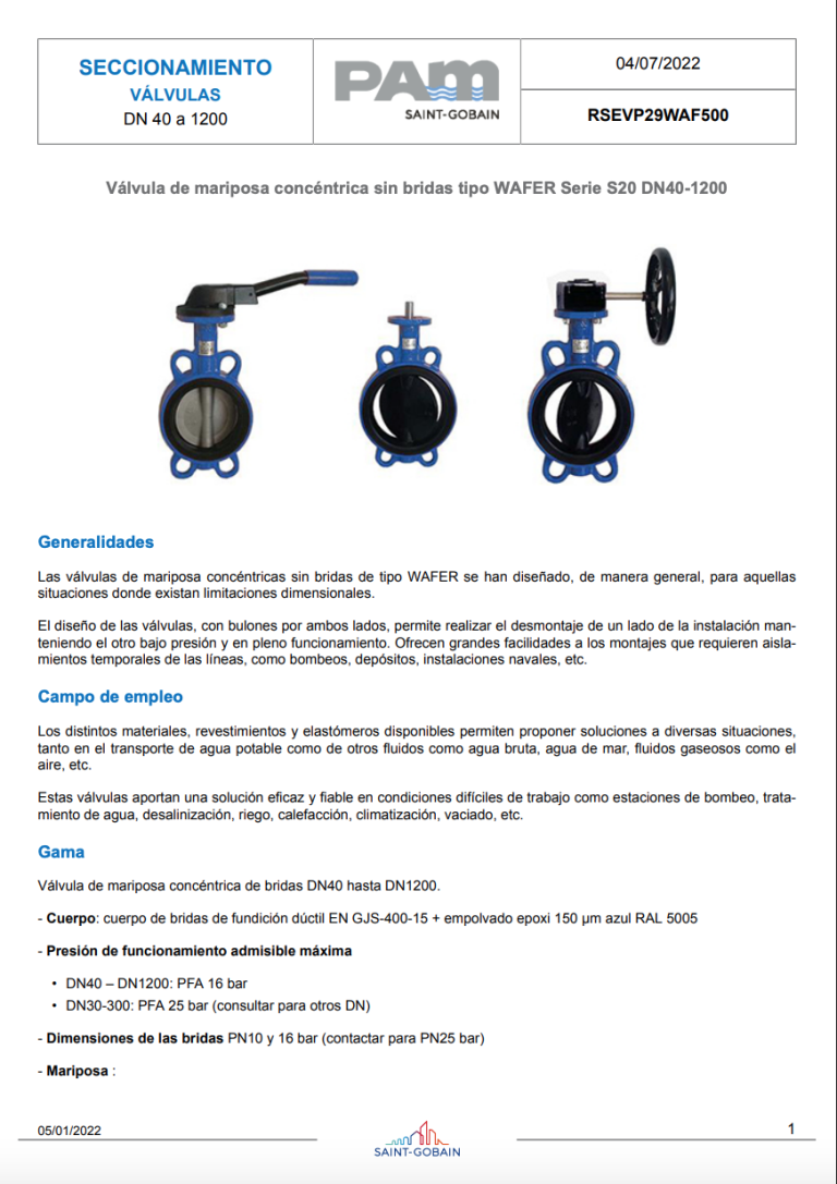 Válvula de mariposa concéntrica sin bridas tipo WAFER Serie S20 DN40-1200